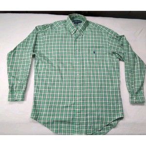 Ralph Lauren Mens Soft Shirt M Blake Button Down Green Plaid Pony 100% Cotton